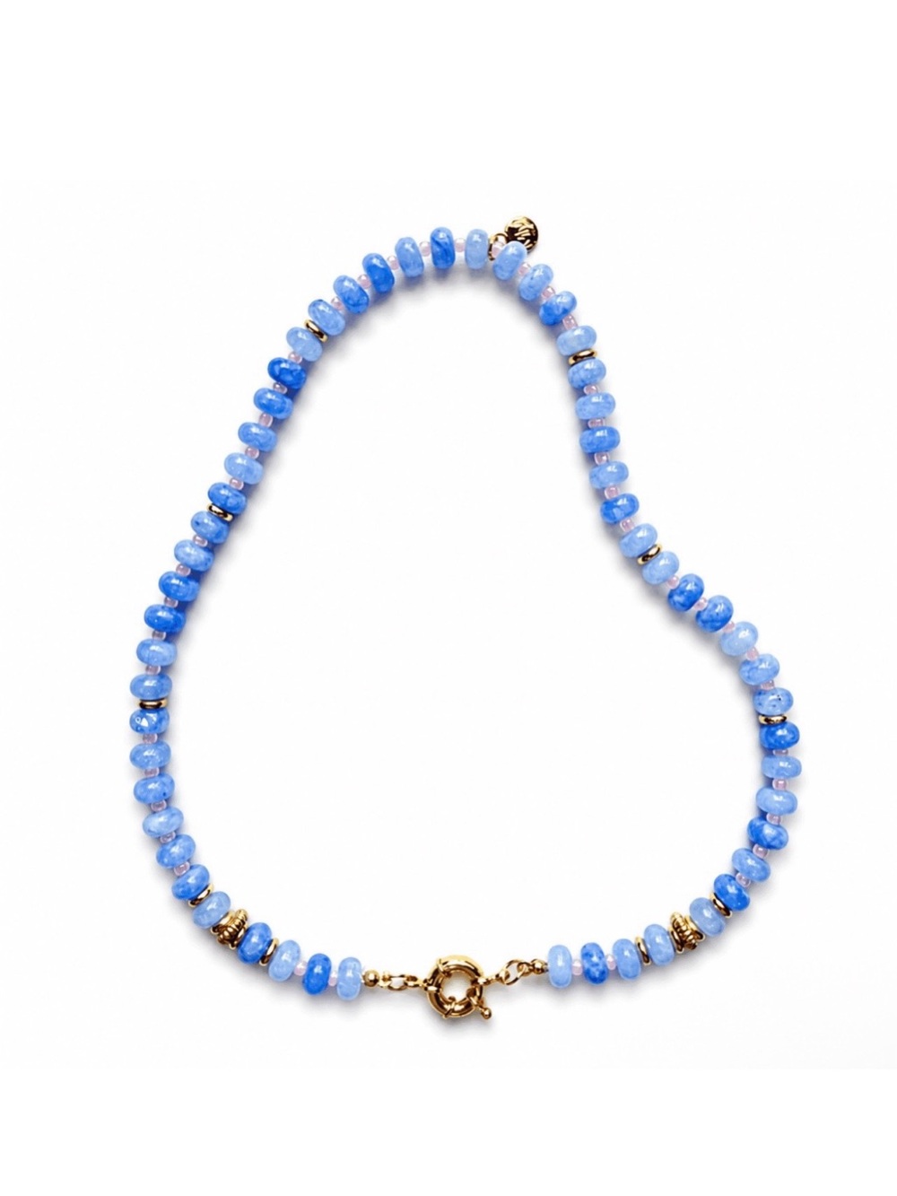 Blue Beaded Necklace with Gold Accents - Women Jewelry